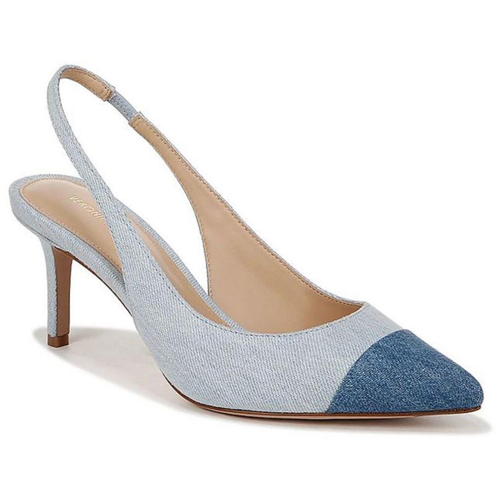 Veronica Beard Denim Two-Tone Slingback Heels